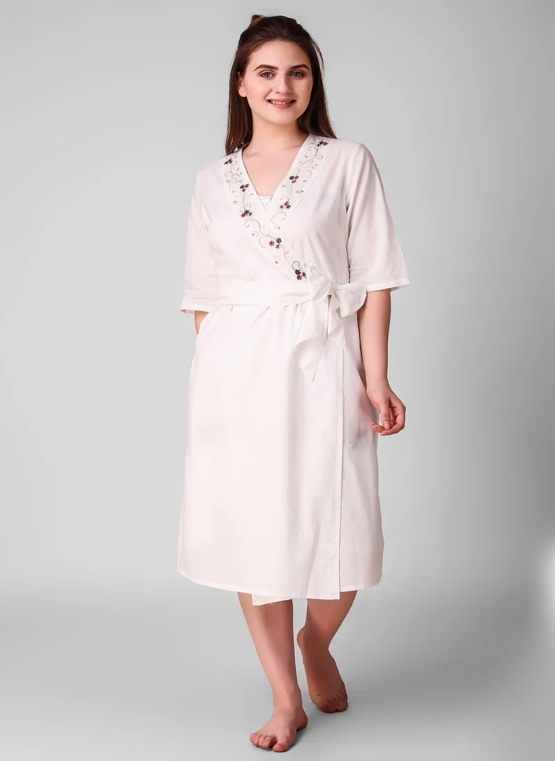 After Dark Bestseller Embroidered Cotton Nighty Slip Dress and Robe Set, Naima